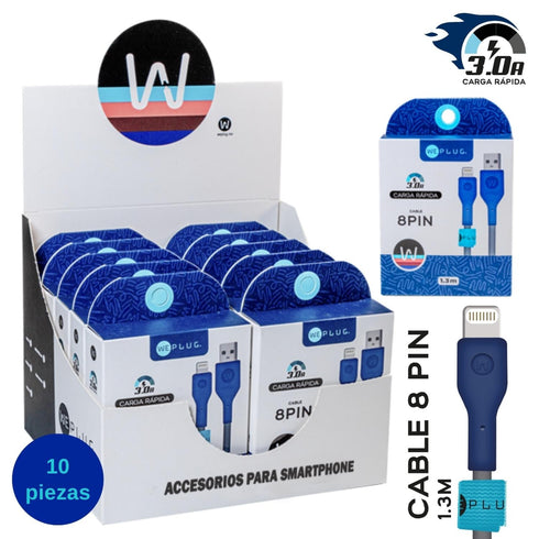 Kit Cables de Carga We Plug 10pz Mayoreo 1.3m 8 Pines a USB