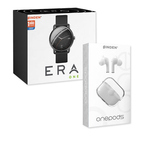 Smartwatch Binden Era One Silicon Negro + One Pods Blancos