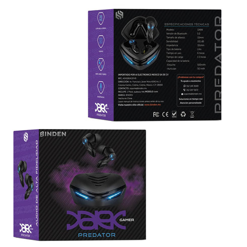 Audífonos Gamer BINDEN Dark Predator Baja Latencia 38ms