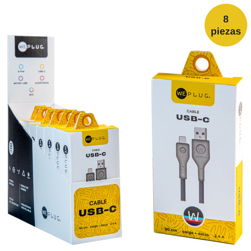Kit Cable de Carga We Plug 8pz Mayoreo Tipo C a USB 90cm