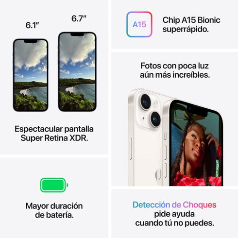 Apple iPhone 14 Blanco 256GB - Super Retina XDR 6.1" (Reacondicionado)