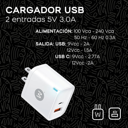 Kit Weplug Cargador 20w + Cable Tipo C Y 8 Pin 1.3m