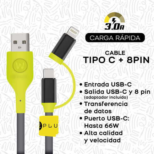 Kit WePlug Auto Carga Rápida 20W + Cable Tipo C y 8 Pin