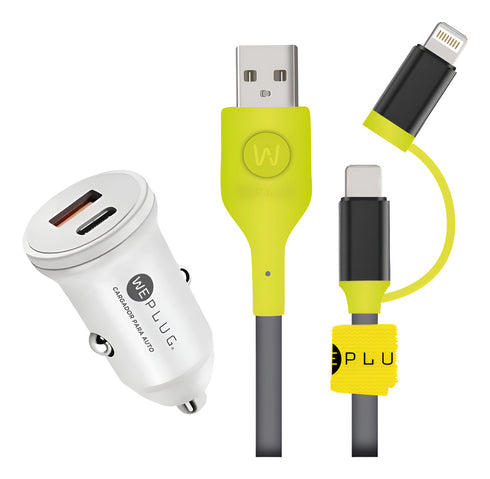 Kit WePlug Auto Carga Rápida 20W + Cable Tipo C y 8 Pin