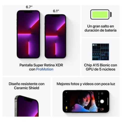 Apple iPhone 13 Pro Gris 128GB - Super Retina OLED 6.1 pulgadas (Reacondicionado)
