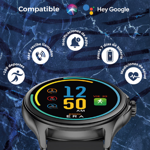 Smartwatch Binden Era One Lite Realiza Y Contesta Llamadas Color Negro + Correa Textil Azul