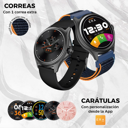 Smartwatch Binden Era One Lite Realiza Y Contesta Llamadas Color Negro + Correa Textil Azul