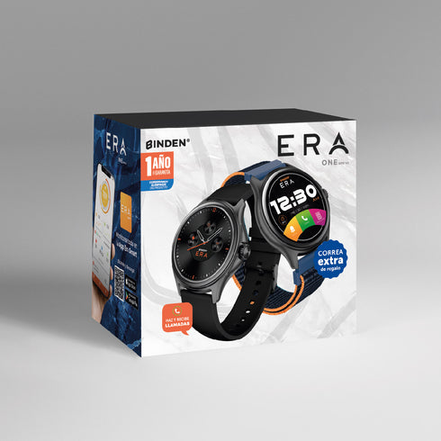 Smartwatch Binden Era One Lite Realiza Y Contesta Llamadas Color Negro + Correa Textil Azul
