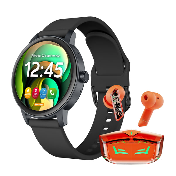 KIT Smartwatch - ERA ONE Lite - Negro + Audífonos gamer Dark Ninja - Naranja