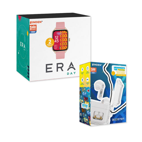 Smartwatch BINDEN ERA Day Rosa + Audifonos DARK Booster