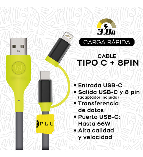 Kit Weplug Cargador 20w + Cable Tipo C Y 8 Pin 1.3m