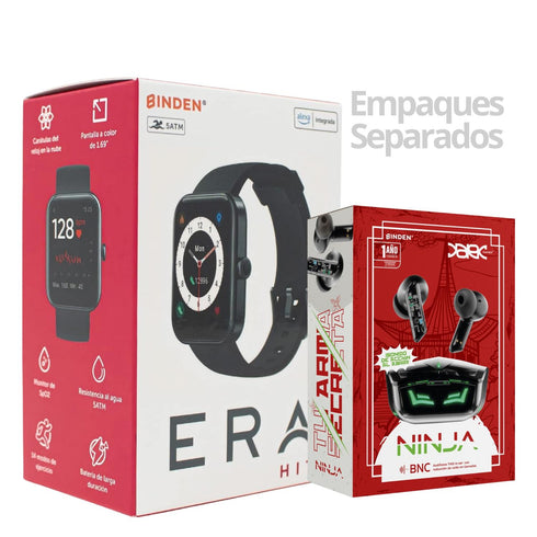 Smartwatch BINDEN ERA Hit Alexa Incluido + Audifonos Ninja