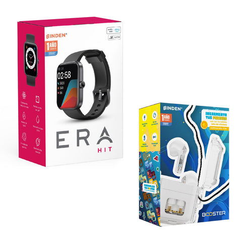 Smartwatch BINDEN ERA Hit Negro + Audifonos DARK Booster