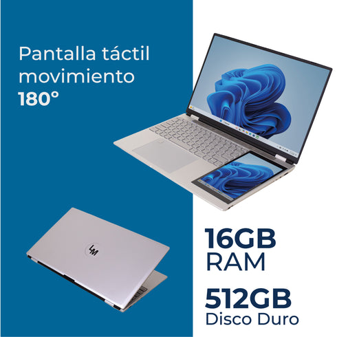 Laptop LM-156D Dual Screen 15.6"+7" Táctil, Intel N95, 16GB RAM, 512GB SSD, Win11 Pro, Stylus, Cámara abatible - Gris