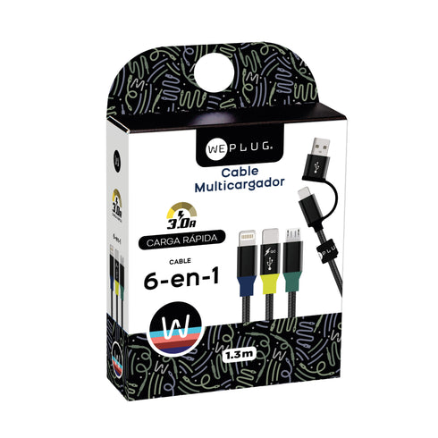 Cable Multicargador 6 en 1 WePlug 1.3m Carga Rápida