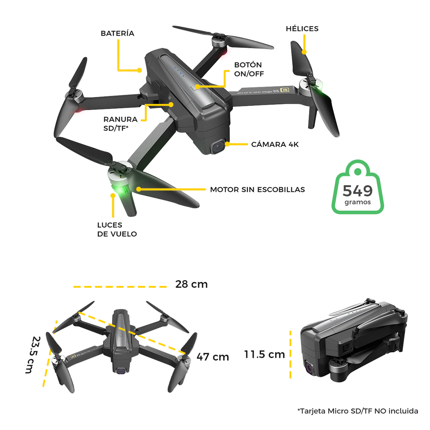 Drone Semiprofesional BINDEN B12 EIS Cámara 4k, 22min vuelo