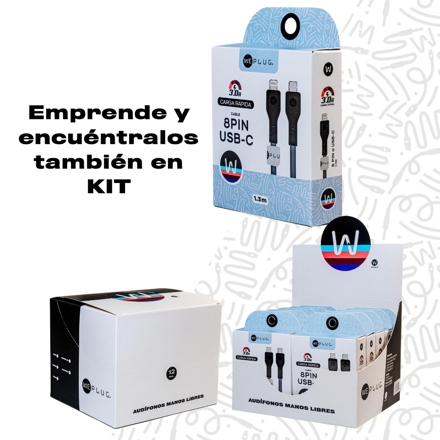 Kit Cable de Carga We Plug 10pz Mayoreo 1.3m 8 Pines a USB-C