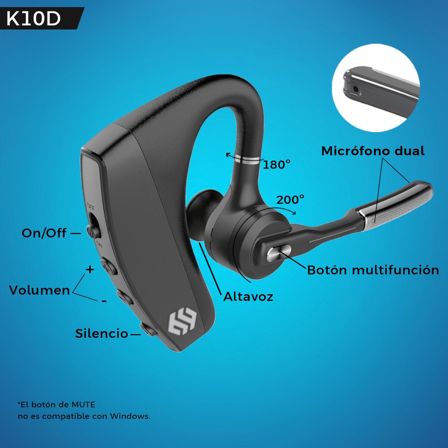 Audífono Inalámbrico Binden K10d Negro
